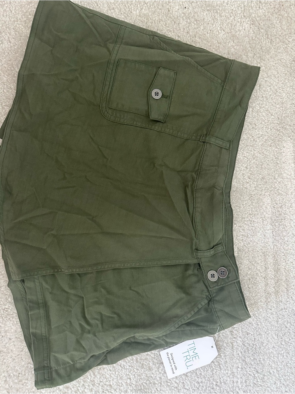 Time and Tru Olive Green Women's Cargo Skirt with Buttoned Pocket